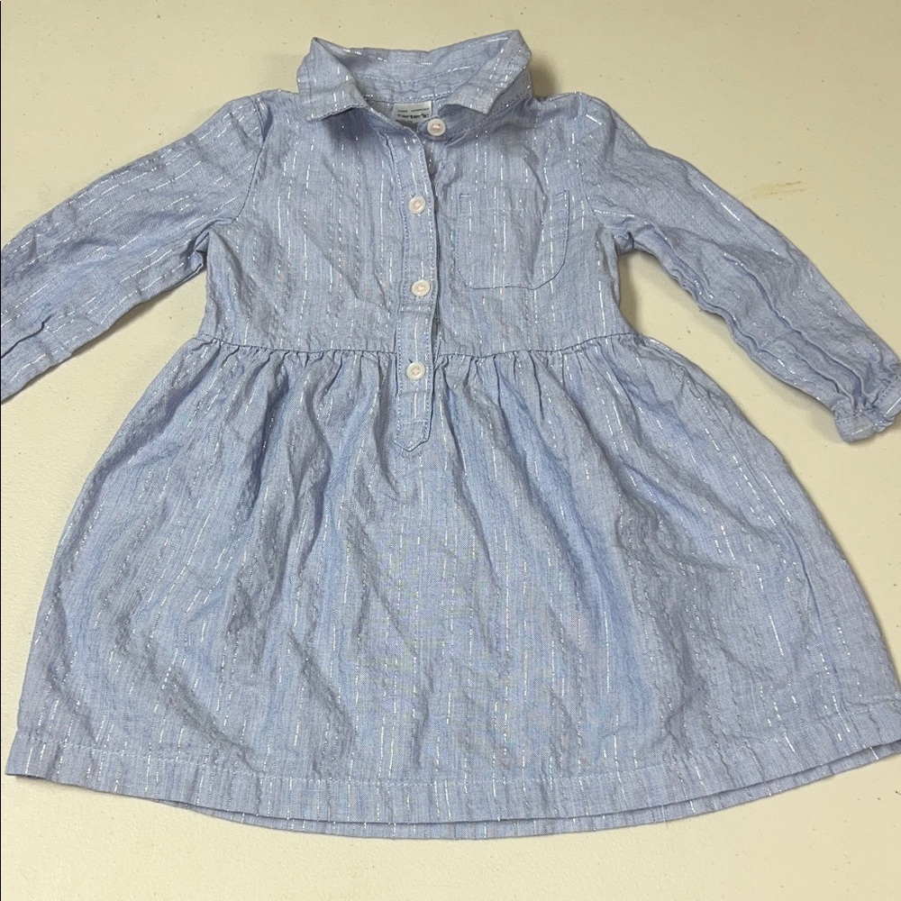 Carter's Light Blue Sparkle Cotton Blend  Dress 18m